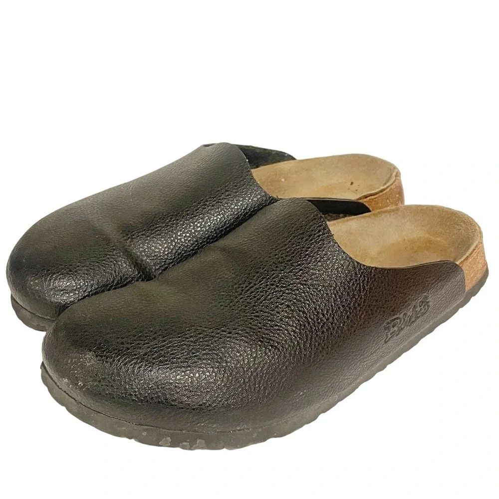Birkenstock Birkis Size 8 Black Amsterdam Nubuck Leather Slip on Cork Sole Clog